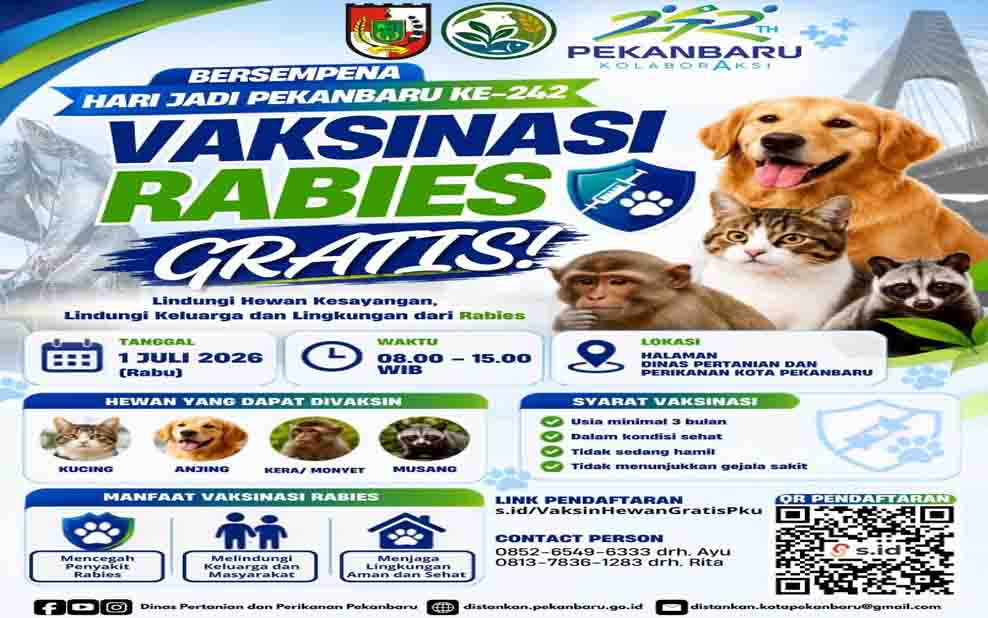 Cegah Penularan Rabies, Dinas Pertanian Pekanbaru Buka Layanan Vaksinasi Gratis bagi Hewan Peliharaan