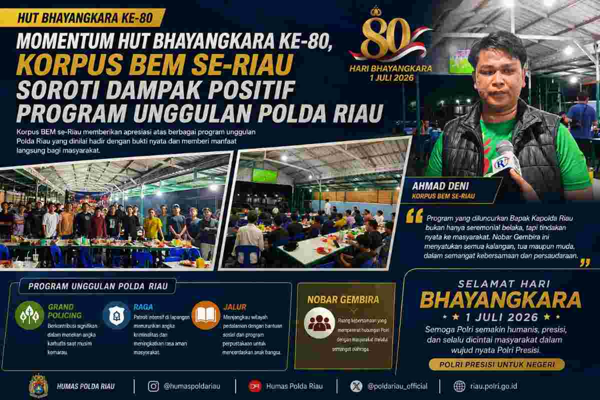 HUT ke-80 Bhayangkara, BEM Riau Puji Dampak Nyata Program Kapolda