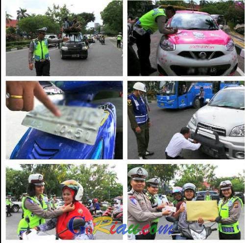 Razia di Jalan Jenderal Sudirman Pekanbaru, Ada yang Pelatnya Tahun 2051 Hingga Mobil Sipil Beratribut Militer, yang Tertib Dapat Hadiah