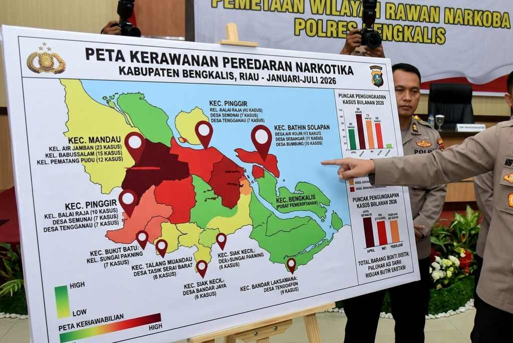 Polres Bengkalis Rilis Peta Zona Merah Narkoba, Mandau dan Pinggir Paling Rawan