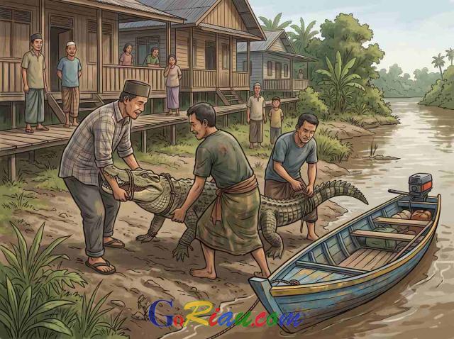 Naik ke Darat, Buaya Muara Kejar Warga Desa Undan Tembilahan Inhil