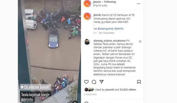 Mobil Listrik Tesla Terendam Banjir Jakarta, Warganet Debat Soal Ini
