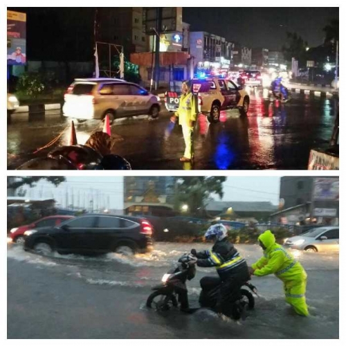 Hujan Deras yang Melanda Pekanbaru Picu Luapan Air Hingga ke Jalan Raya, Polisi Berlakukan Pengalihan Arus