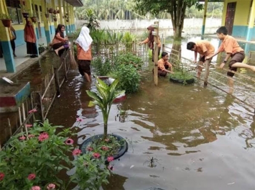 Selain Merendam Ribuan Hektar Areal Pertanian, Banjir Juga Sudah Lumpuhkan Beberapa Sekolah di Inhu