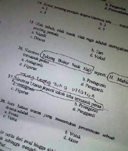 Guru Ngawur, Sinetron Uttaran dan Tukang Bubur Naik Haji Masuk Soal Ujian Sekolah