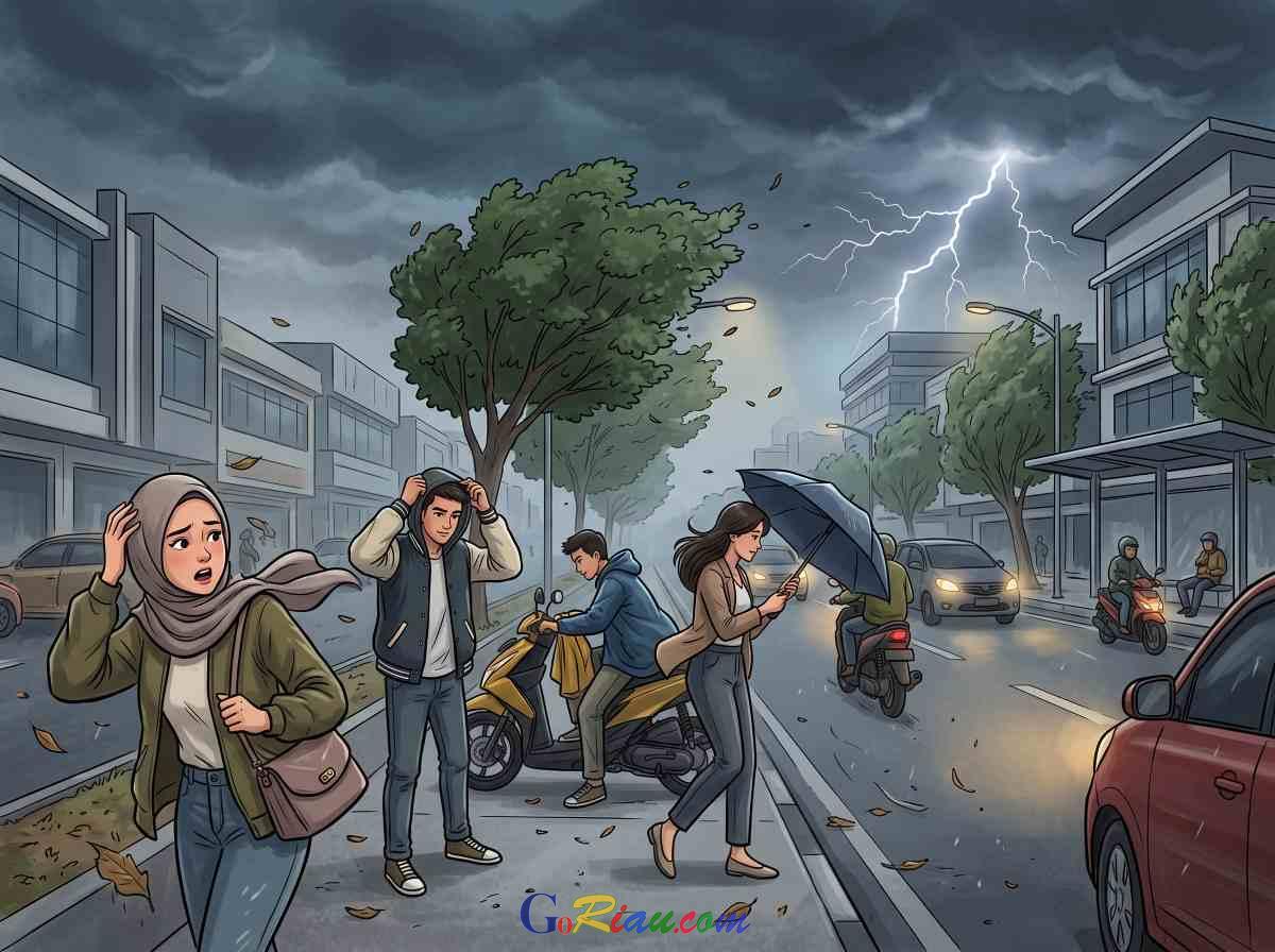 BMKG Rilis Peringatan Cuaca Riau, Potensi Hujan Lebat Disertai Petir Intai Wilayah Pekanbaru