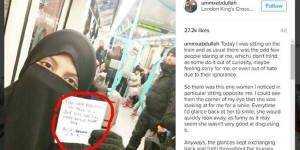GoRiau Muslimah Bercadar Kaget Terima Surat dari Penumpang Kereta yang Menatapnya dengan Tajam, Namun Tersenyum Setelah Membacanya, Ternyata . . . .
