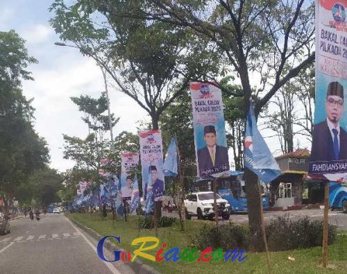 Demokrat Pamer Poster Calon Kepala Daerah di Jalan Arifin Ahmad Pekanbaru