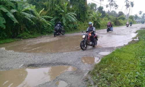Sudah Banyak yang Terjatuh saat Berkendara, Begini Penampakan Jalan Provinsi di Inhil