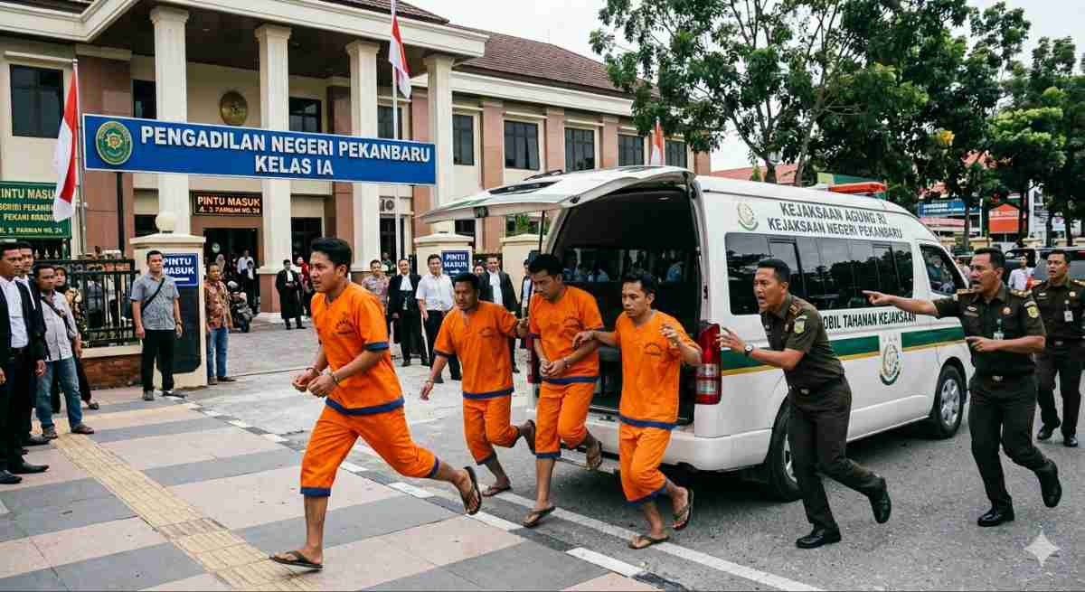 Kepanikan di PN Pekanbaru, Enam Tahanan Kejari Nekat Kabur dari Mobil Pengawal