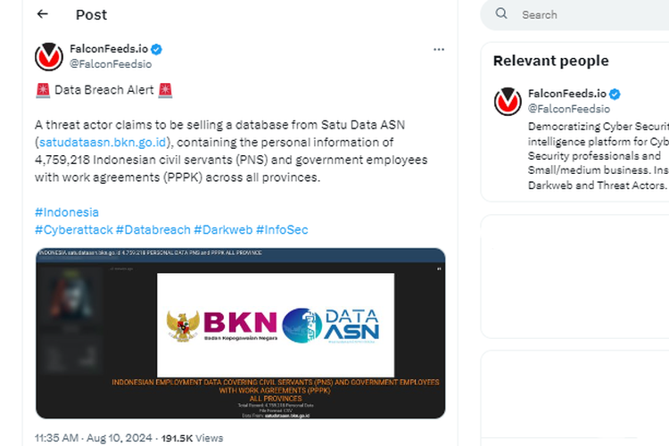 Basis Data BKN Diduga Bocor, Data Pribadi 4,7 Juta PNS dan PPPK Dijual Situs Peretas