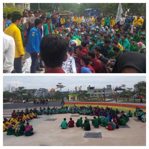 Unjuk Rasa Ratusan Mahasiswa di Kejati Riau Diwarnai Aksi Dorong-dorongan dan Duduki Ruas Jalan
