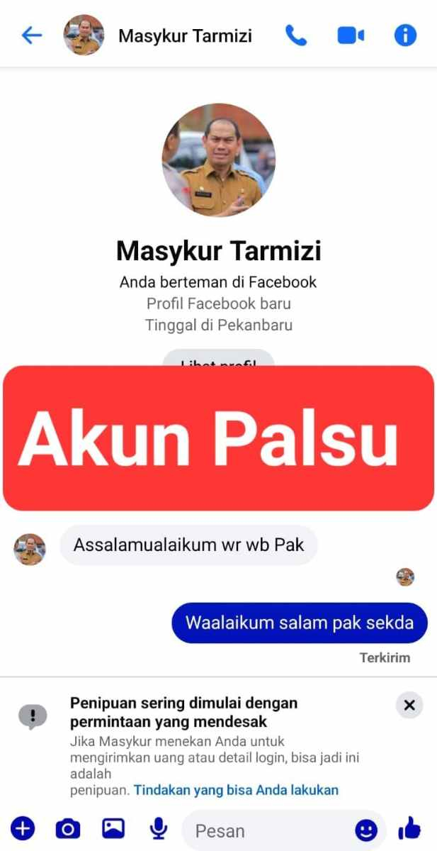 Akun Facebook Palsu Catut Foto Plh Sekdako Pekanbaru, Masykur Tarmizi Minta Warga Waspada