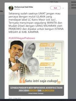 Ini Bunyi Fitnah Keji Terhadap Ustaz Abdul Somad Melalui Akun Said Didu yang Diretas