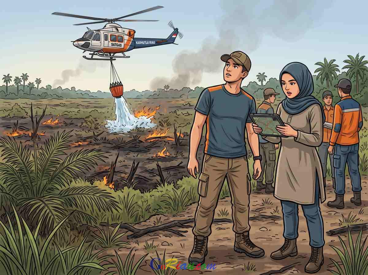 Lima Titik Api Baru Terdeteksi di Inhu dan Inhil, Satgas Karhutla Riau Kerahkan Helikopter Pemadam