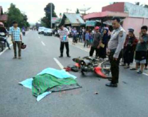 Nahas, Pemotor di Kuansing tewas Dilindas Truk Bermuatan Batubara Setelah Terjatuh Nabrak Sapi di Jalan