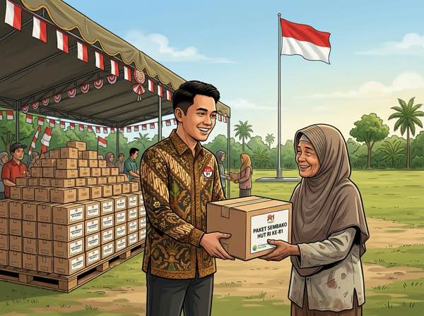 Peringati HUT ke-81 RI, Pebriyan Winaldi Salurkan 1.000 Sembako di Kampar