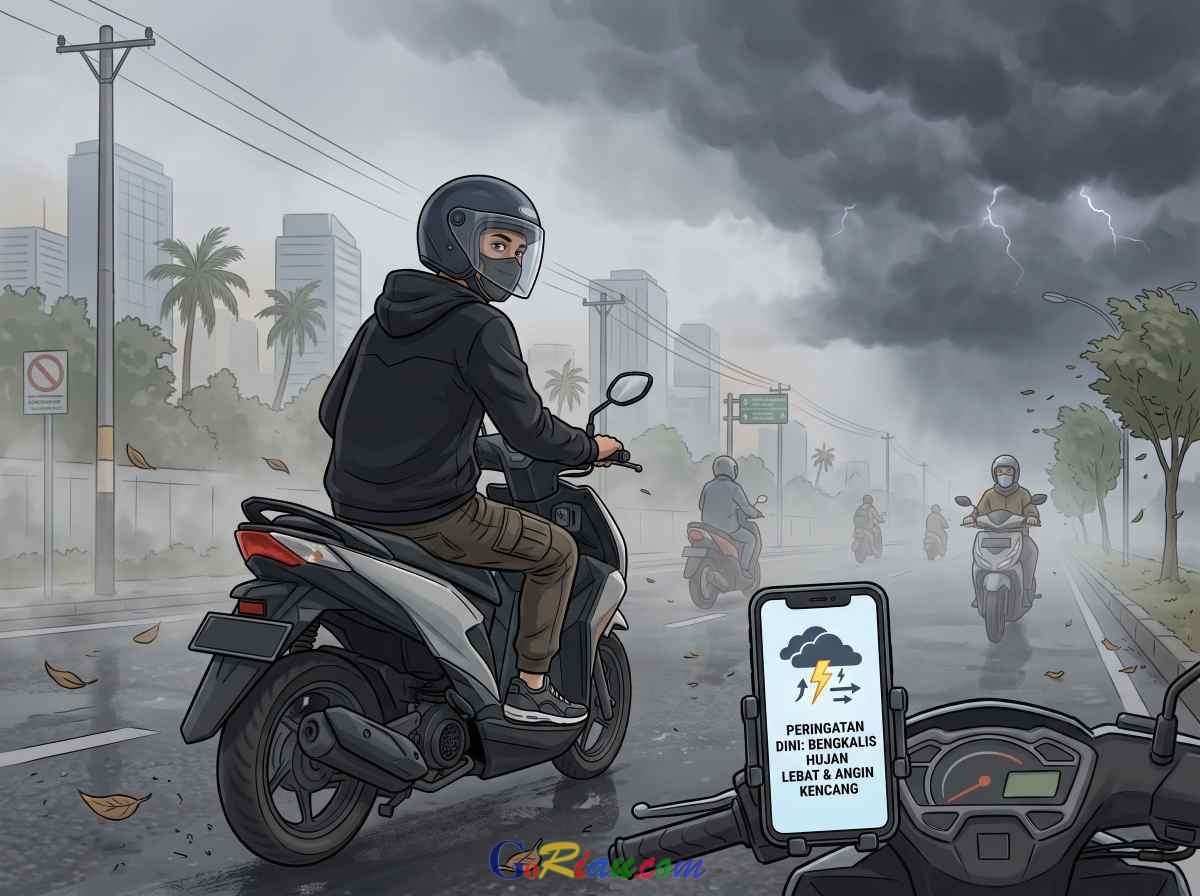 BMKG Terbitkan Peringatan Dini, Hujan Lebat Disertai Angin Kencang Landa Bengkalis Malam Ini