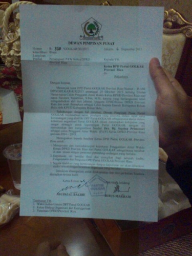 Diragukan Keabsahan, DPP Golkar Kirim Surat Asli Penunjukan Septina Langsung ke Pimpinan DPRD Riau