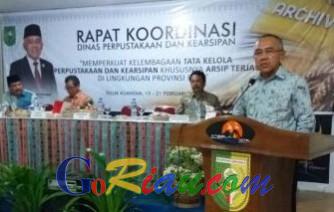 Di Kabupaten Asal Guru Besar Prof Dr Muchtar Lutfi, Gubernur Riau Buka Rakornis Dinas Perpustakaan dan Kearsipan se-Riau