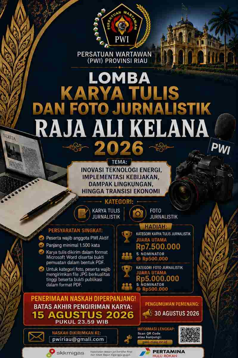PWI Riau Perpanjang Tenggat Pendaftaran Lomba Jurnalistik Raja Ali Kelana 2026