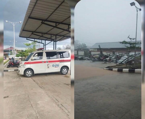 Angin Puting Beliung Robohkan Tempat Parkir Ambulance di RSUD Bangkinang