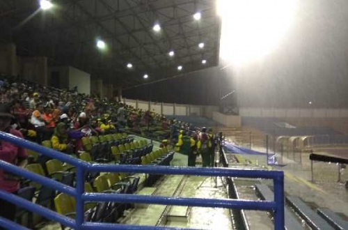 Diguyur Hujan Deras, Menpora Belum Hadir, Pembukaan Pornas VIII SOIna 2018 di Stadion Kaharuddin Nasution Rumbai Pekanbaru Tertunda