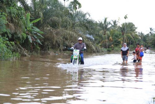 Wabup Rokan Hulu Tinjau Banjir di Kepenuhan Timur dengan Sepedamotor