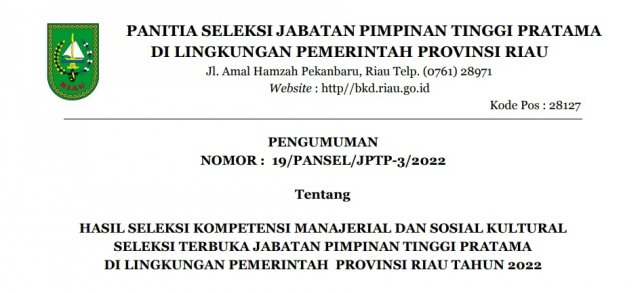Ini Nama 61 Peserta yang Lolos Seleksi Kompetensi Manajerial dan Sosial Kultural Assessment Pemprov Riau