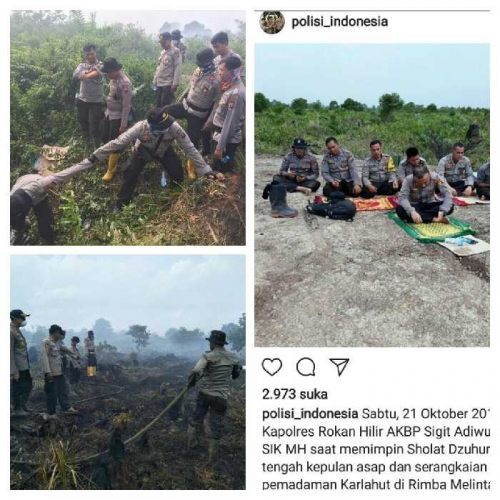 Foto Kapolres Rohil dan Anggotanya di Tengah Lahan Terbakar saat Operasi Karhutla Ini Menyentuh dan Tuai Pujian Netizen