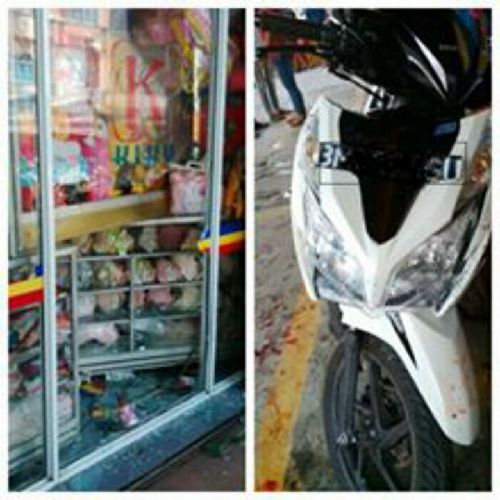 Ajak Si Buah Hati Berbelanja dengan Sepeda Motor, IRT Ini Tabrak Sebuah Pusat Perbelanjaan di Inhil
