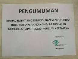 Pengelola Apartemen di Surabaya Larang Karyawan Shalat Jumat, yang Melanggar Dipecat