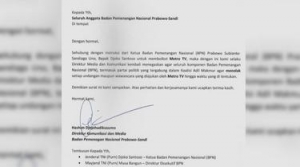 GoRiau Beredar Surat Imbauan BPN Prabowo-Sandi Boikot Metro TV