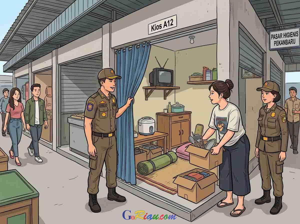 Kios Pasar Higienis Pekanbaru Disulap Jadi Rumah, Satpol PP Minta Penghuni Pindah