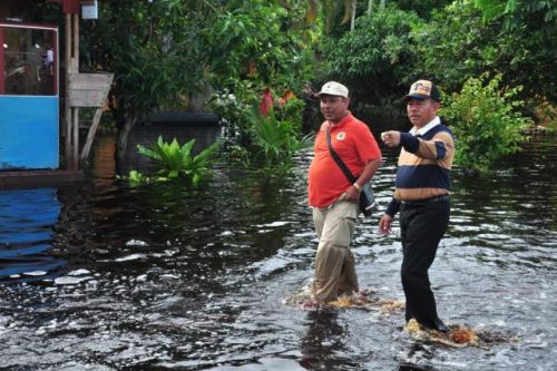 Tinjau Sejumlah Titik Banjir, Bupati Bengkalis Instruksikan BPBD Damkar Cepat Tanggap