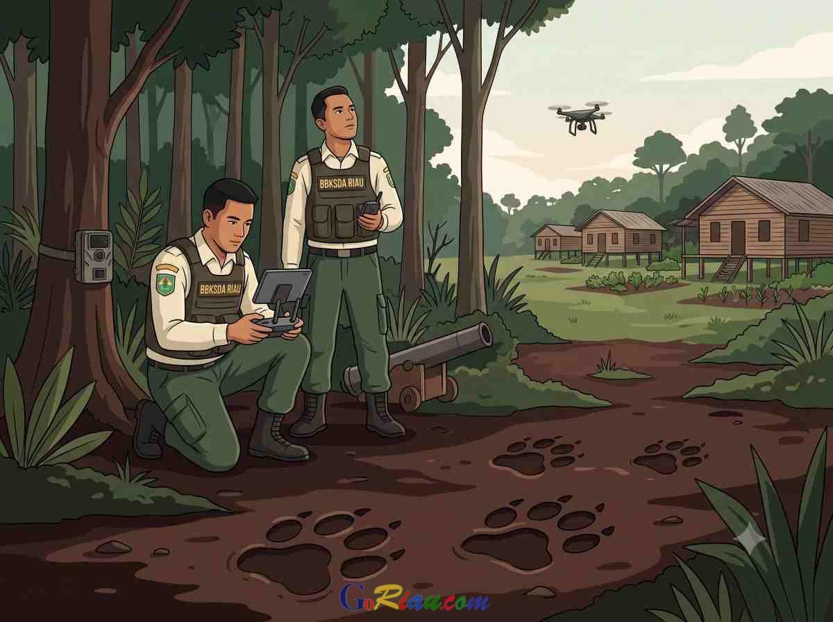 Jejak Harimau Sumatera Ditemukan di Inhil, BBKSDA Terbangkan Drone Pantau Permukiman