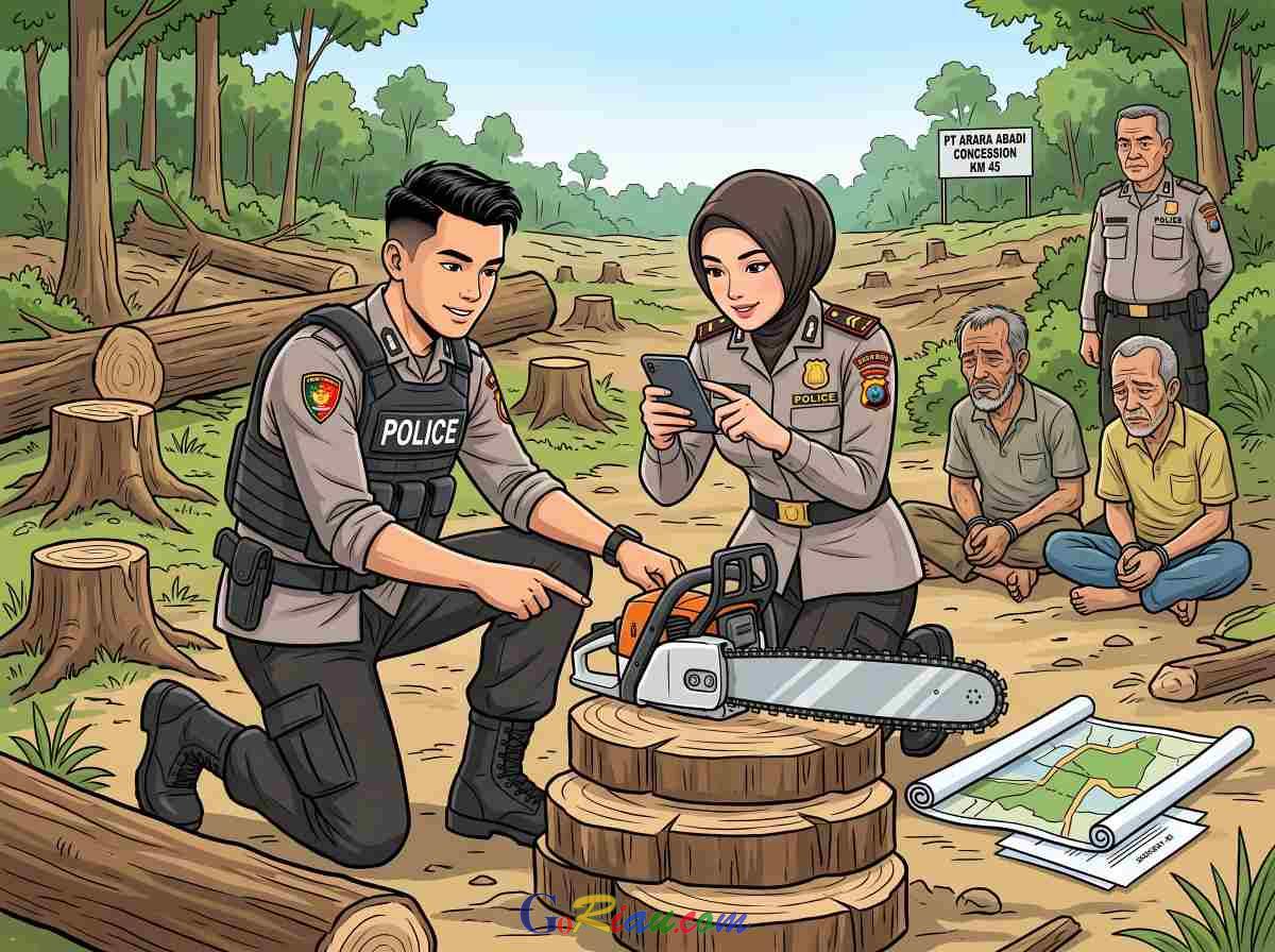 Polsek Pinggir Amankan 2 Pria Terkait Dugaan Perambahan Hutan di Bengkalis