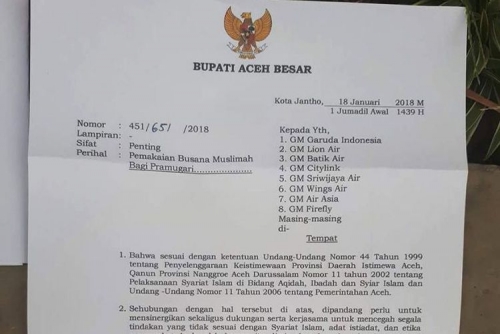 Bupati Aceh Besar Minta Pramugari Pakai Jilbab, Begini Tanggapan Lion Air