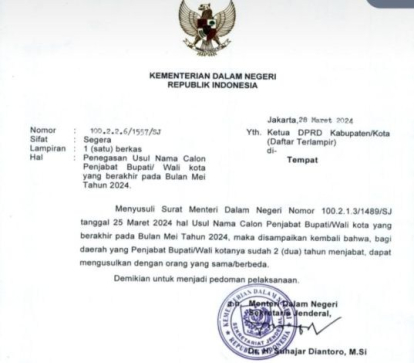 GoRiau Kemendagri Terbitkan Surat Bolehkan Penjabat yang Sudah 2 Periode Diusulkan Kembali Termasuk Pj Walikota Pekanbaru