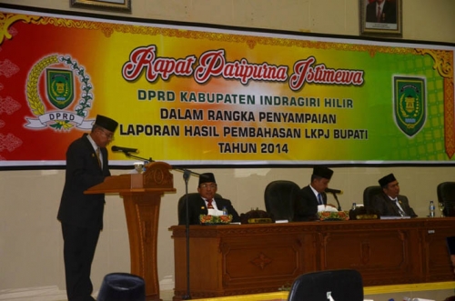 Gelar Paripurna, Pansus I DPRD Sampaikan Hasil Pembahasan LKPj Bupati Inhil Tahun 2014